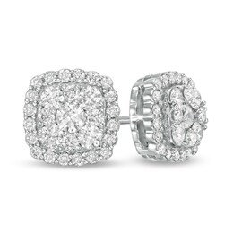 Previously Owned - 7/8 CT. T.W. Diamond Cushion Frame Stud Earrings in 14K White Gold