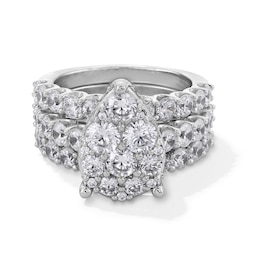 Previously Owned - 4 CT. T.W. Pear-Shaped Multi-Diamond Three Piece Bridal Set in 14K White Gold (I/I2)