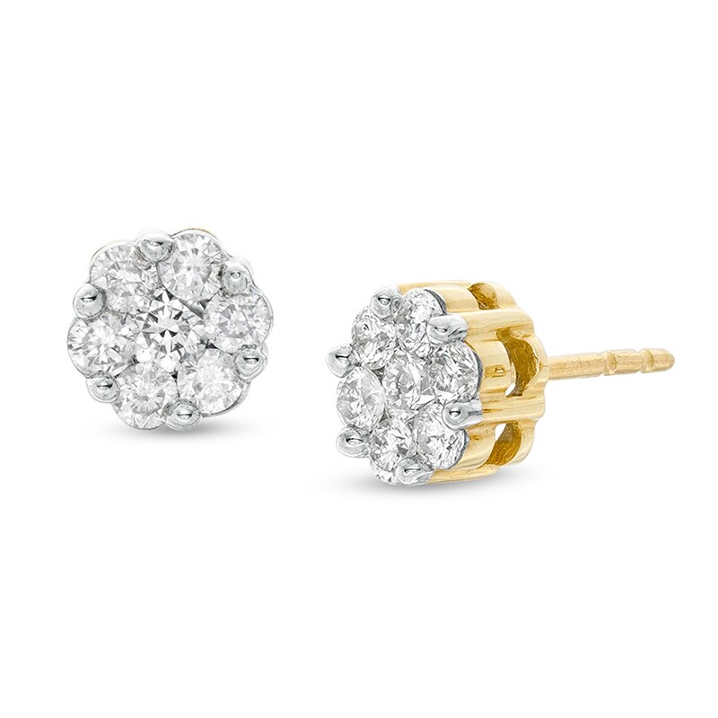 Main Image 1 of Previously Owned - 1/2 CT. T.W. Diamond Flower Earrings in 14K Gold