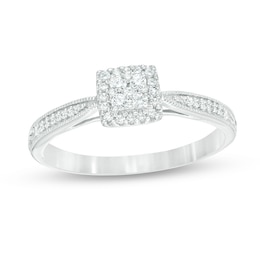 Previously Owned - 1/5 CT. T.W. Composite Diamond Square Pinched Shank Vintage-Style Promise Ring in 10K White Gold