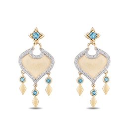 Previously Owned - Enchanted Disney Jasmine Swiss Blue Topaz and 1/5 CT. T.W. Diamond Arabesque Earrings in 10K Gold