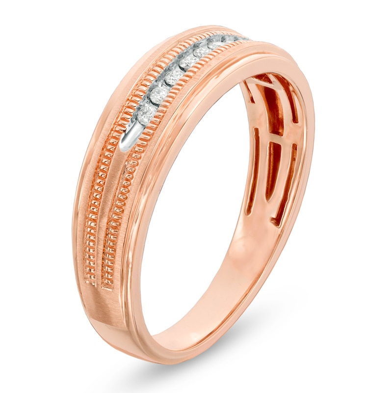 Main Image 2 of Previously Owned - Men's 1/10 CT. T.W. Diamond Milgrain Wedding Band in 10K Rose Gold
