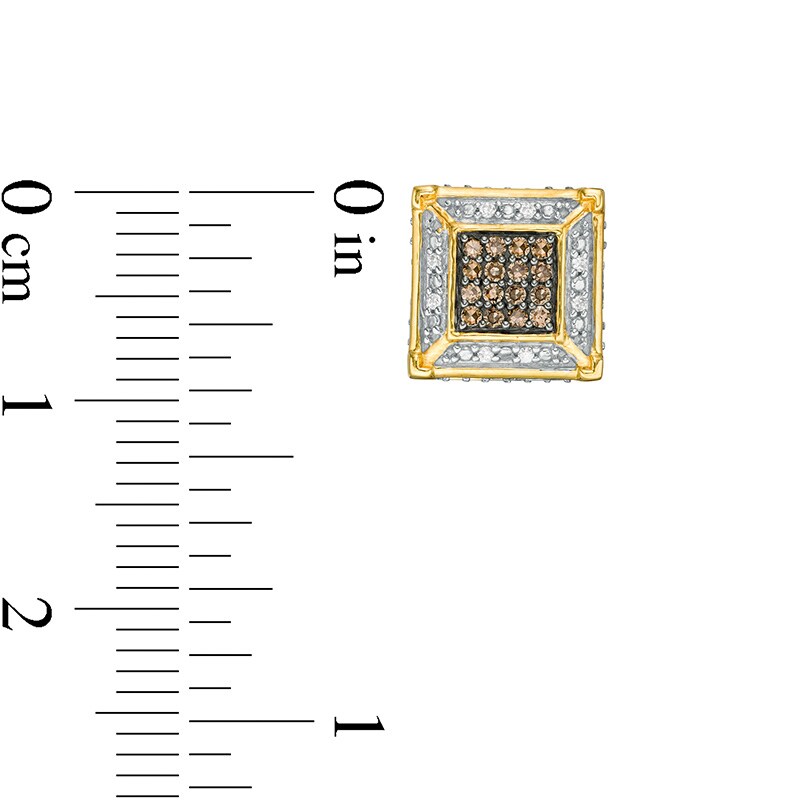 Main Image 3 of Previously Owned - Men's 1/4 CT. T.W. Square Composite Champagne and White Diamond Frame Stud Earrings in 10K Gold