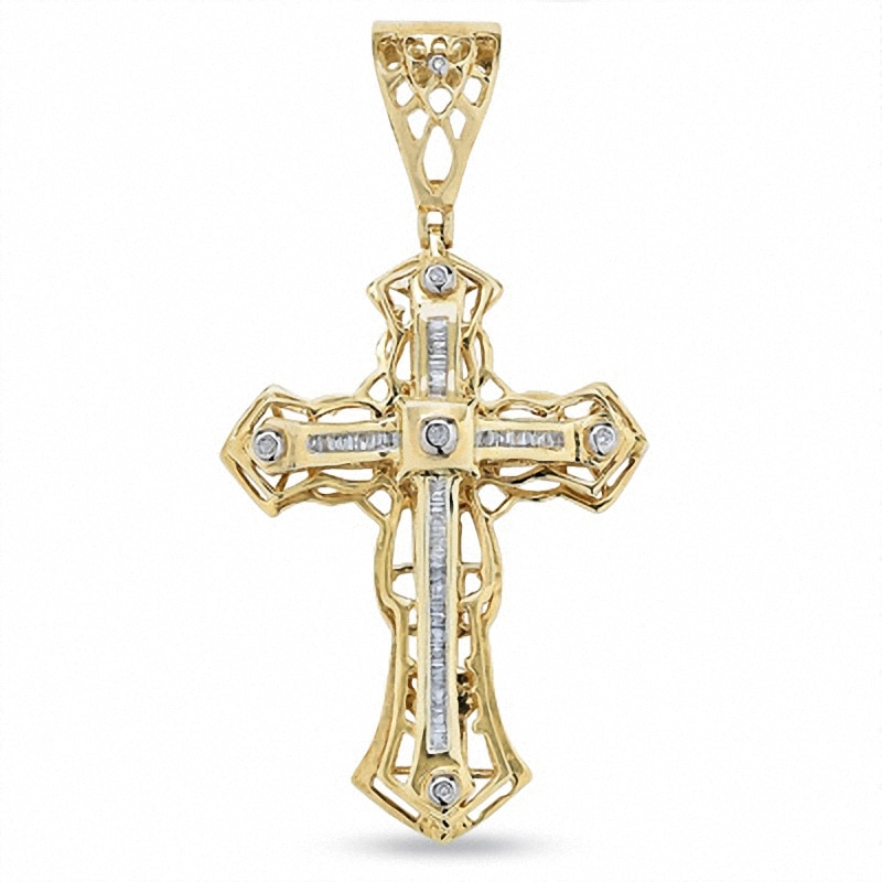Main Image 1 of Previously Owned - 1/2 CT. T.W. Diamond Lattice Cross Necklace Charm in 10K Gold