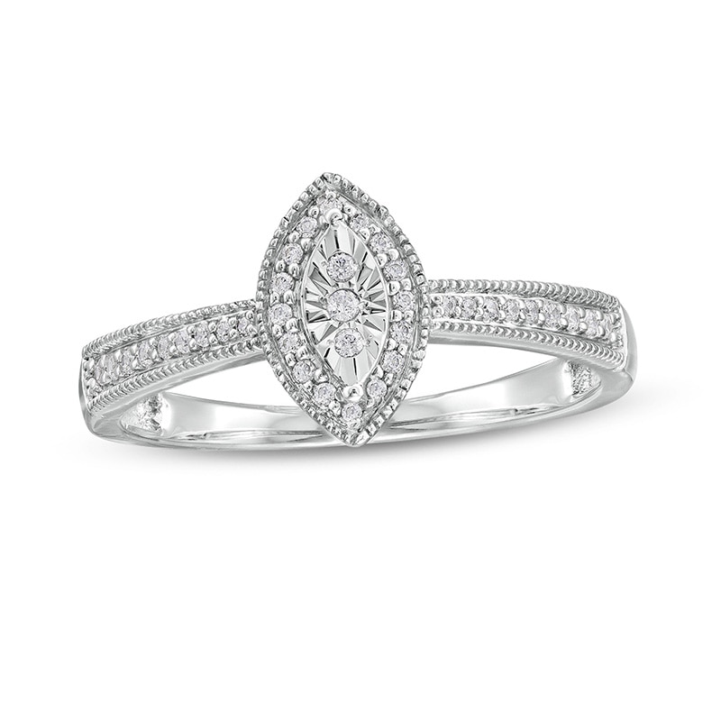 Main Image 1 of Previously Owned - 1/8 CT. T.W. Marquise-Shaped Multi-Diamond Frame Vintage-Style Promise Ring in Sterling Silver