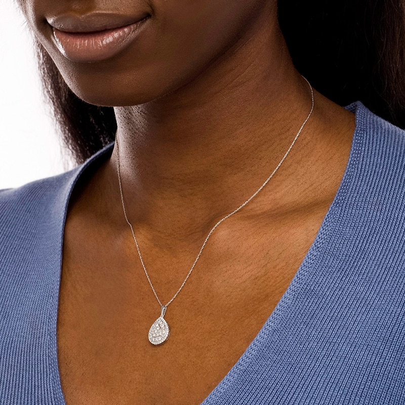 Main Image 2 of Previously Owned - 1/2 CT. T.W. Pear-Shaped Multi-Diamond Double Frame Pendant in 10K White Gold