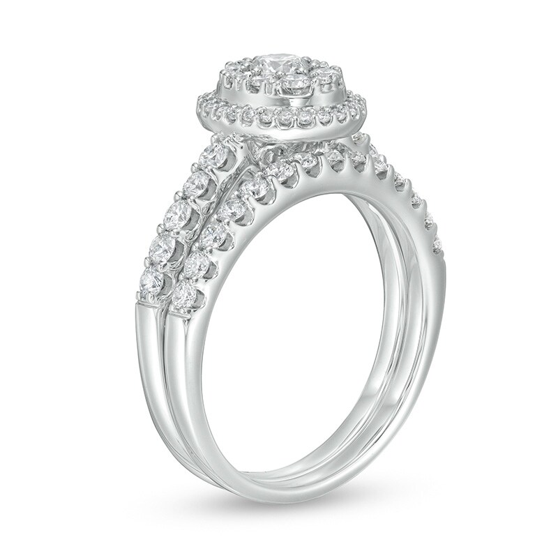 Main Image 3 of Previously Owned - 1 CT. T.W. Composite Oval Diamond Frame Bridal Set in 14K White Gold