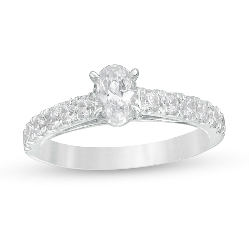 Previously Owned - 1 CT. T.W. Oval Diamond Engagement Ring in 14K White Gold (I/I2)