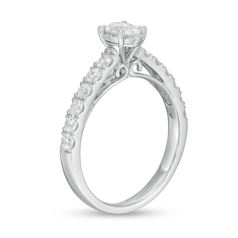 Main Image 3 of Previously Owned - 1 CT. T.W. Oval Diamond Engagement Ring in 14K White Gold (I/I2)