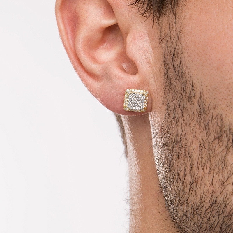 Main Image 2 of Previously Owned - 3/4 CT. T.W. Cushion-Shaped Multi-Diamond Frame Stud Earrings in 10K Gold