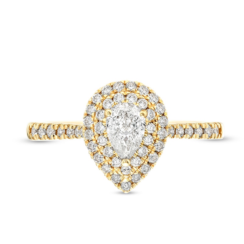 Main Image 4 of Previously Owned - Celebration Infinite™ 1 CT. T.W. Pear-Shaped Diamond Double Frame Engagement Ring in 14K Gold