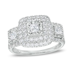 Previously Owned - 1 CT. T.W. Princess-Cut Diamond Past Present Future® Frame Engagement Ring in 10K White Gold