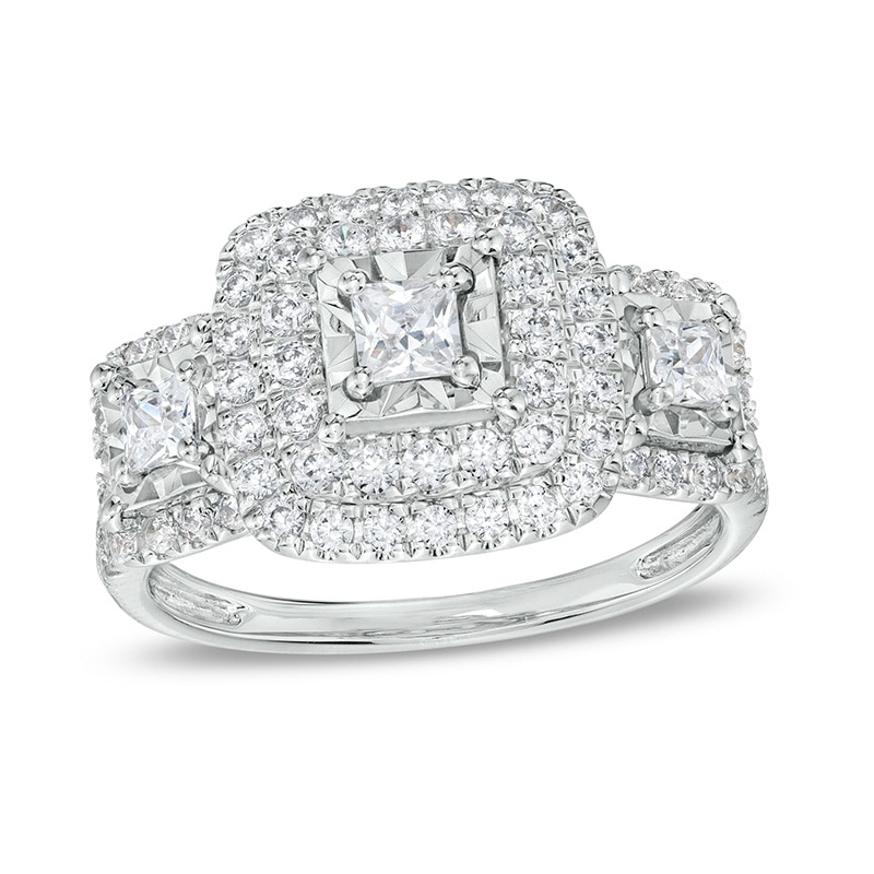 Main Image 1 of Previously Owned - 1 CT. T.W. Princess-Cut Diamond Past Present Future® Frame Engagement Ring in 10K White Gold