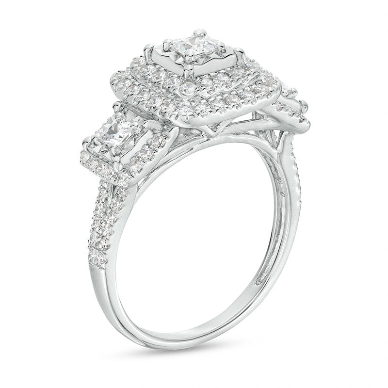 Main Image 3 of Previously Owned - 1 CT. T.W. Princess-Cut Diamond Past Present Future® Frame Engagement Ring in 10K White Gold