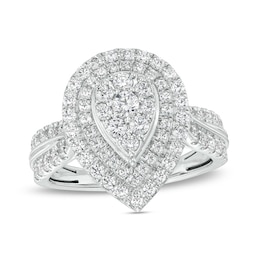 Previously Owned - 1 CT. T.W. Pear-Shaped Multi-Diamond Double Frame Double Row Engagement Ring in 10K White Gold