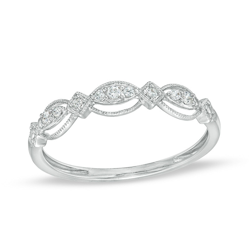 Main Image 1 of Previously Owned - 1/15 CT. T.W. Diamond Vintage-Style Scallop Edge Stackable Anniversary Band in 10K White Gold