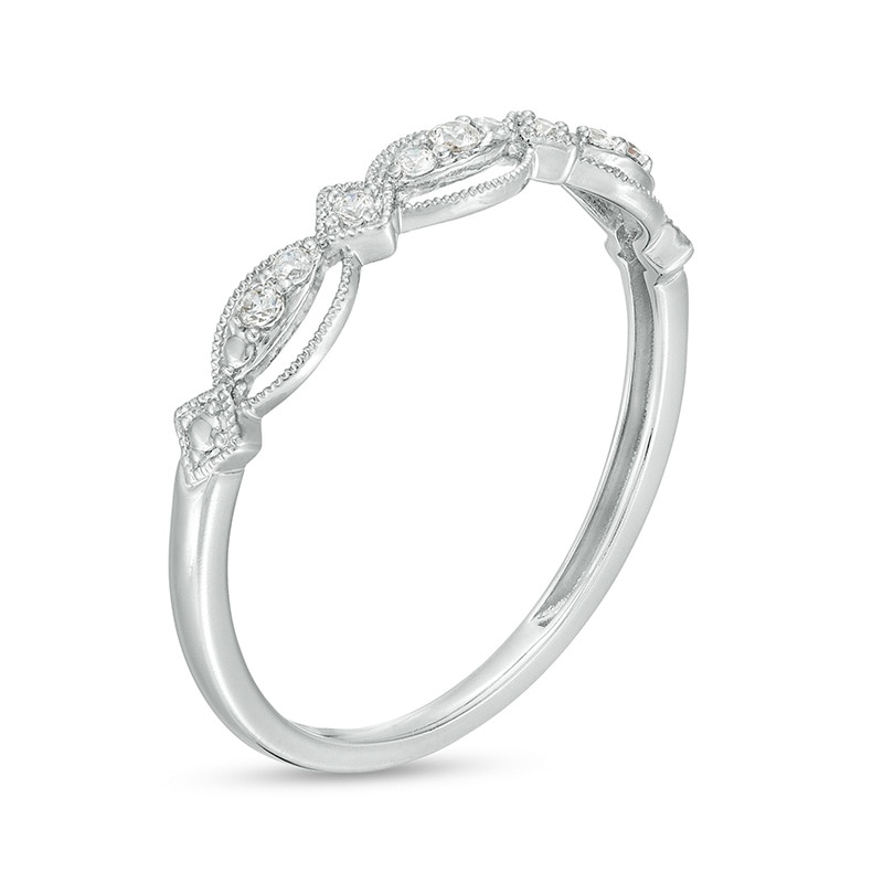 Main Image 3 of Previously Owned - 1/15 CT. T.W. Diamond Vintage-Style Scallop Edge Stackable Anniversary Band in 10K White Gold
