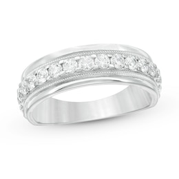 Previously Owned - 1 CT. T.W. Diamond Vintage-Style Wedding Band in 10K White Gold