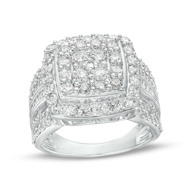 Main Image 1 of Previously Owned - 2 CT. T.W. Cushion-Shaped Multi-Diamond Frame Multi-Row Ring in 10K White Gold
