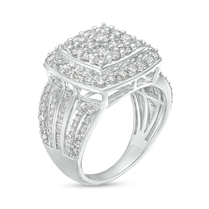 Previously Owned - 2 CT. T.W. Cushion-Shaped Multi-Diamond Frame Multi-Row Ring in 10K White Gold
