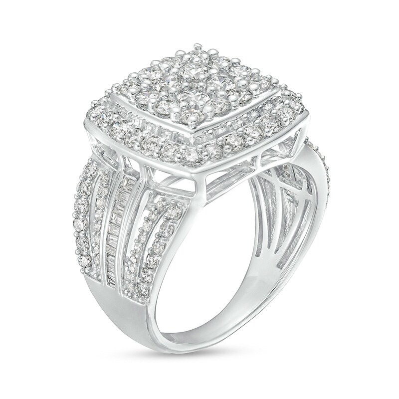 Main Image 2 of Previously Owned - 2 CT. T.W. Cushion-Shaped Multi-Diamond Frame Multi-Row Ring in 10K White Gold