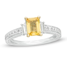 Previously Owned - Vera Wang Love Collection Octagonal Sapphire and 3/4 CT. T.W. Diamond Ring in 14K Two-Tone Gold