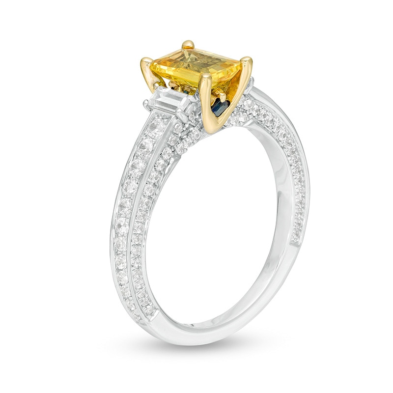 Main Image 2 of Previously Owned - Vera Wang Love Collection Octagonal Sapphire and 3/4 CT. T.W. Diamond Ring in 14K Two-Tone Gold
