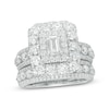 Thumbnail Image 1 of Previously Owned - 4 CT. T.W.  Emerald-Cut Diamond Double Frame Multi-Row Bridal Set in 14K White Gold (I/I1)