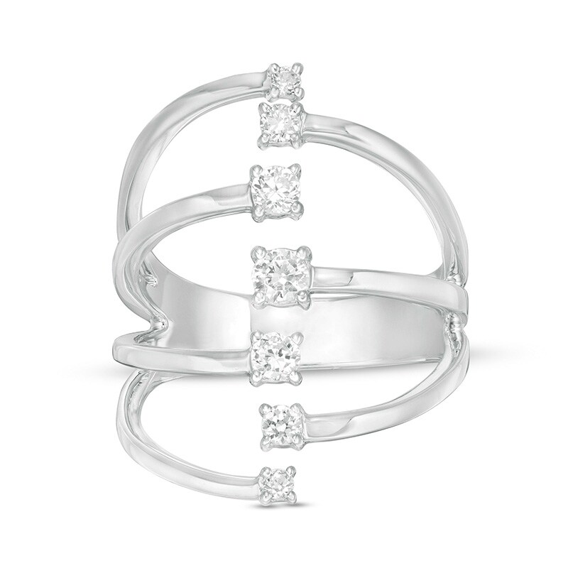 Main Image 1 of Previously Owned - 1/2 CT. T.W. Diamond Linear Seven Stone Open Shank Ring in 10K White Gold