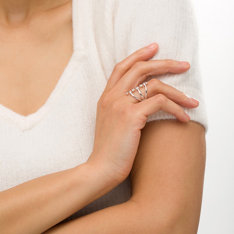 Main Image 2 of Previously Owned - 1/2 CT. T.W. Diamond Linear Seven Stone Open Shank Ring in 10K White Gold
