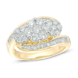 Previously Owned - 1-1/2 CT. T.W. Multi-Diamond Three Flower Bypass Ring in 14K Gold