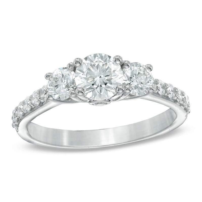 Previously Owned - Celebration Lux® 1-1/2 CT. T.W. Diamond Three Stone Ring in 18K White Gold (I/SI2)
