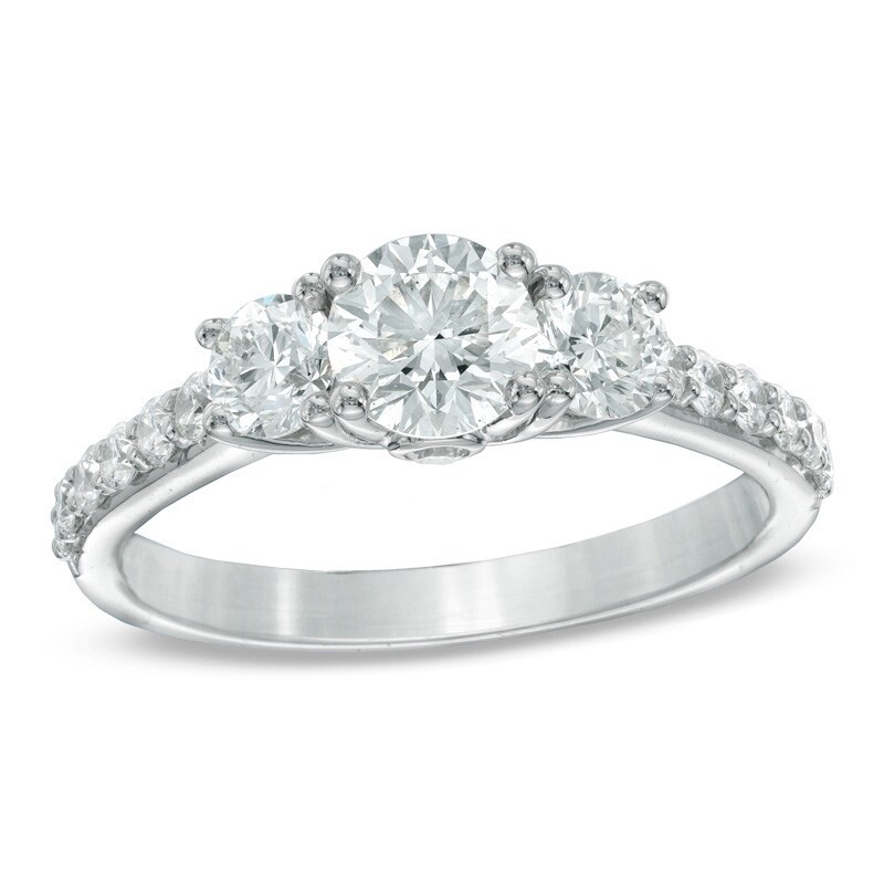 Main Image 1 of Previously Owned - Celebration Lux® 1-1/2 CT. T.W. Diamond Three Stone Ring in 18K White Gold (I/SI2)
