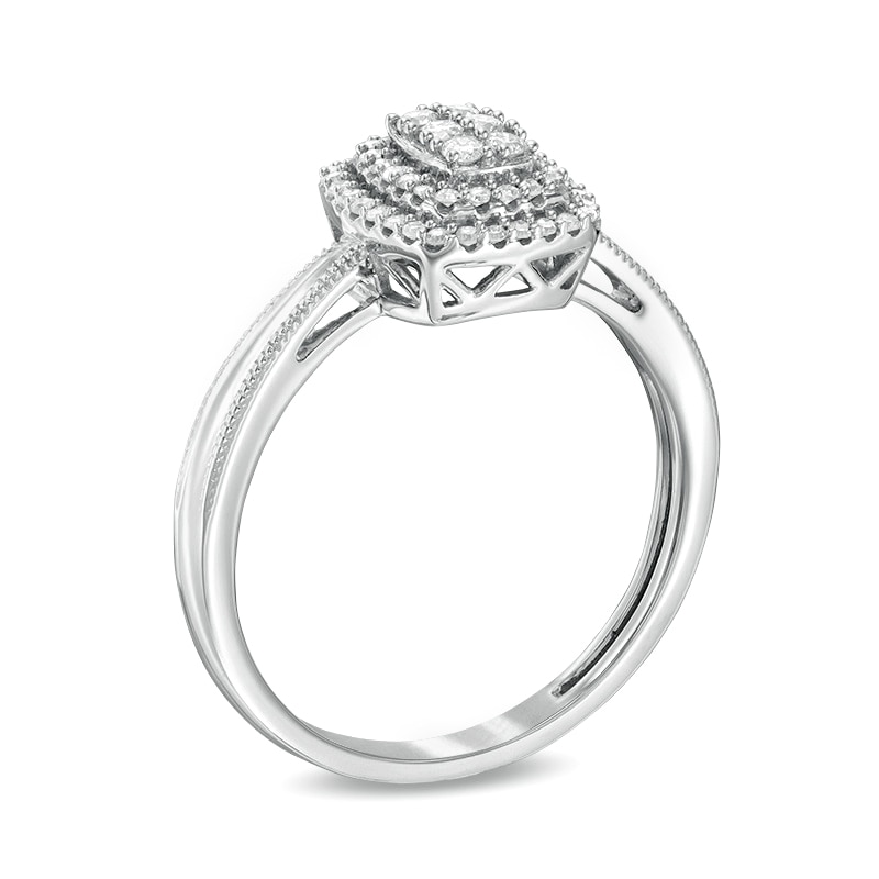 Main Image 2 of Previously Owned - 1/4 CT. TW. Composite Diamond Rectangle Frame Vintage-Style Ring in 10K White Gold