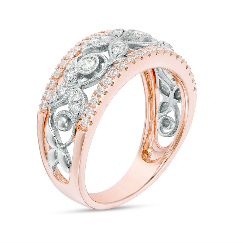 Main Image 3 of Previously Owned - 1/2 CT. T.W. Diamond Vine with Leaves Vintage-Style Anniversary Band in 10K Two-Tone Gold