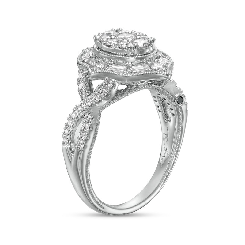 Main Image 3 of Previously Owned - Marilyn Monroe™ Collection 1 CT. T.W. Oval Multi-Diamond Frame Twist Shank Ring in 14K White Gold