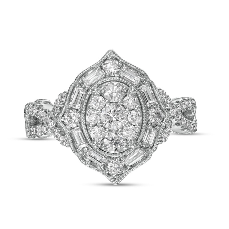 Main Image 4 of Previously Owned - Marilyn Monroe™ Collection 1 CT. T.W. Oval Multi-Diamond Frame Twist Shank Ring in 14K White Gold