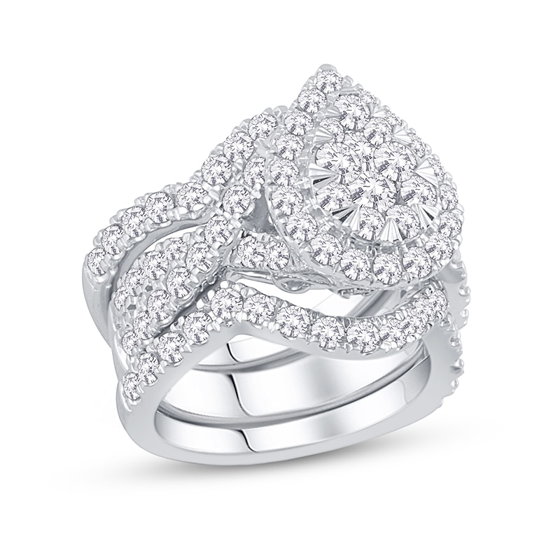 Previously Owned - 2 CT. T.W. Pear-Shaped Multi-Diamond Three Piece Bridal Set in 14K White Gold