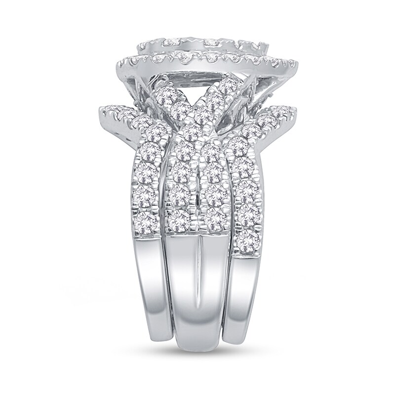 Main Image 2 of Previously Owned - 2 CT. T.W. Pear-Shaped Multi-Diamond Three Piece Bridal Set in 14K White Gold