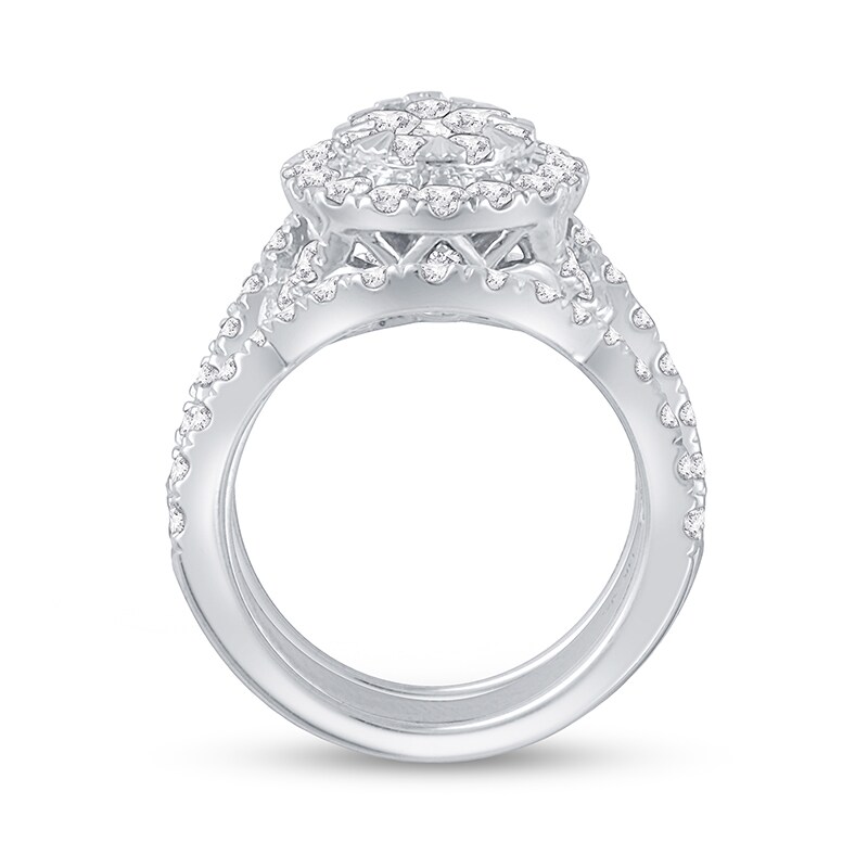 Main Image 3 of Previously Owned - 2 CT. T.W. Pear-Shaped Multi-Diamond Three Piece Bridal Set in 14K White Gold