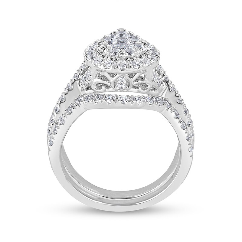 Main Image 5 of Previously Owned - 2 CT. T.W. Pear-Shaped Multi-Diamond Three Piece Bridal Set in 14K White Gold