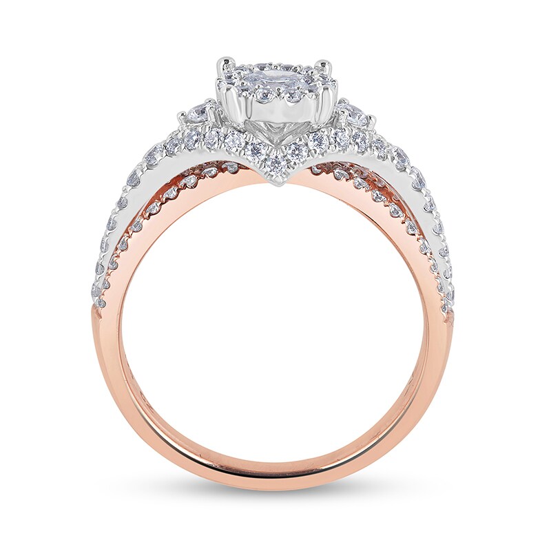 Main Image 3 of Previously Owned - 1 CT. T.W. Diamond Frame Split Shank Engagement Ring in 14K Two-Tone Gold