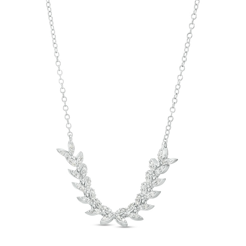 Main Image 1 of Previously Owned - 1/3 CT. T.W. Diamond Curved Leaf Necklace in 10K White Gold