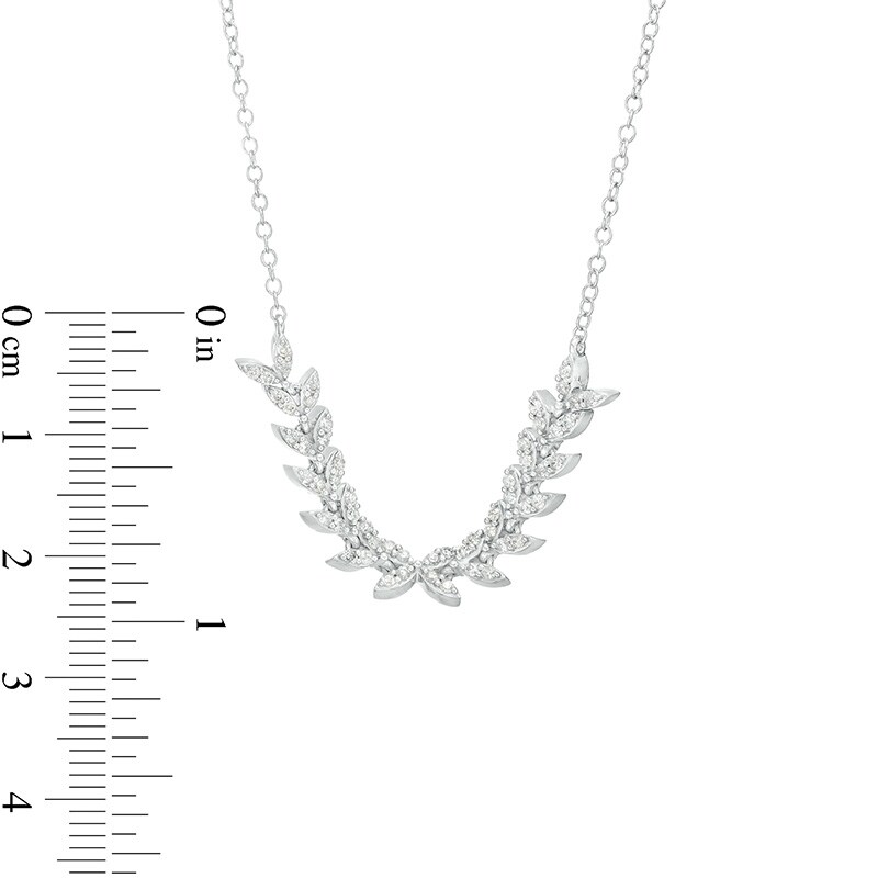 Main Image 4 of Previously Owned - 1/3 CT. T.W. Diamond Curved Leaf Necklace in 10K White Gold