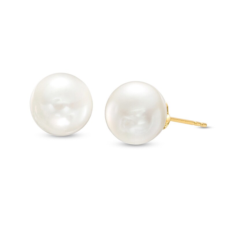 Main Image 1 of Previously Owned-10.0mm Freshwater Cultured Pearl Stud Earrings in 14K Gold