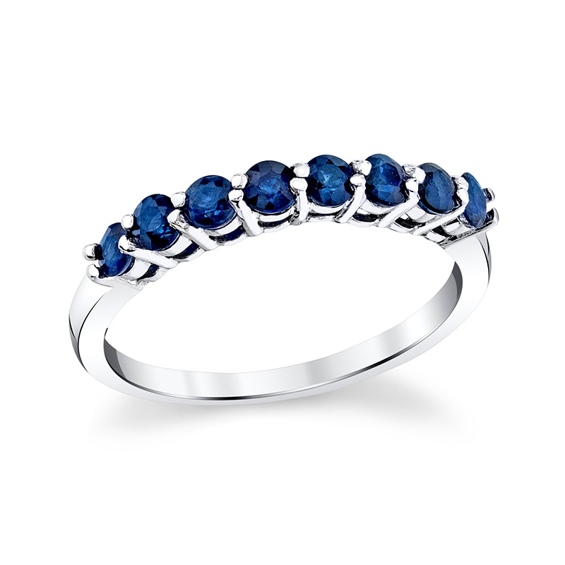 Main Image 1 of Previously Owned - Blue Sapphire Eight Stone Band in 14K White Gold