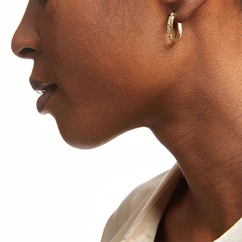 Main Image 2 of Previously Owned - Diamond-Cut Oval Tube Hoop Earrings in 14K Gold