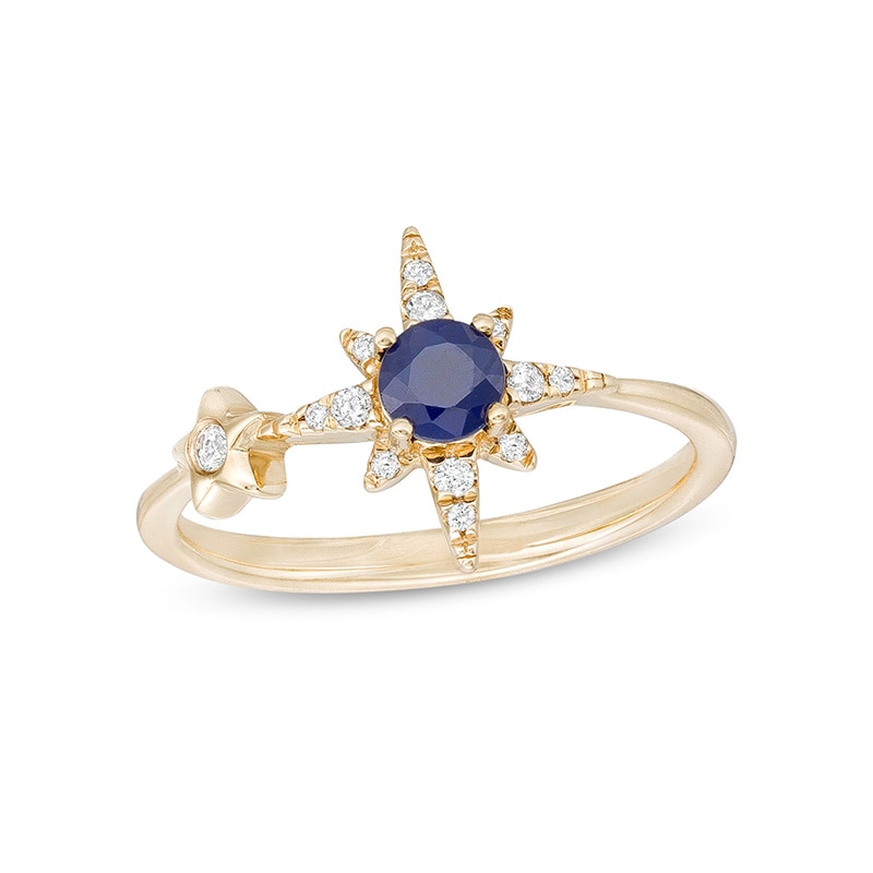 Main Image 1 of Previously Owned - Blue Sapphire and 1/10 CT. T.W. Diamond Double Star Ring in 10K Gold