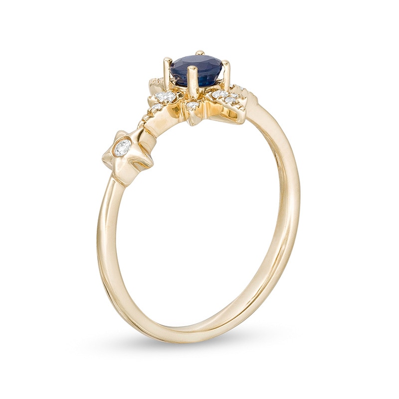 Main Image 3 of Previously Owned - Blue Sapphire and 1/10 CT. T.W. Diamond Double Star Ring in 10K Gold