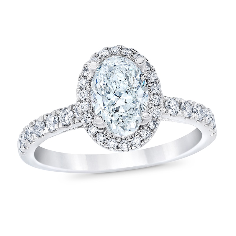 Main Image 1 of Previously Owned - Royal Asscher® 1-1/2 CT. T.W. Oval Diamond Frame Engagement Ring in 14K White Gold